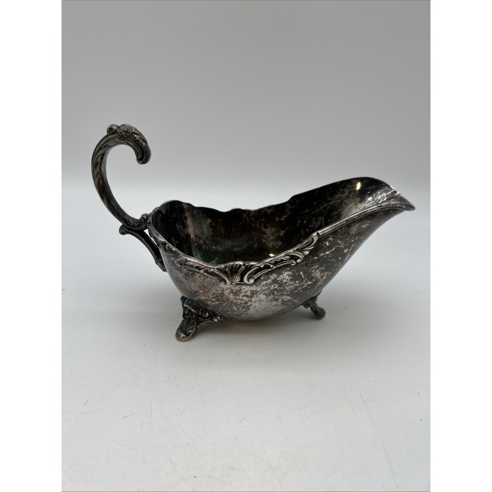 vintage footed silverplate gravy